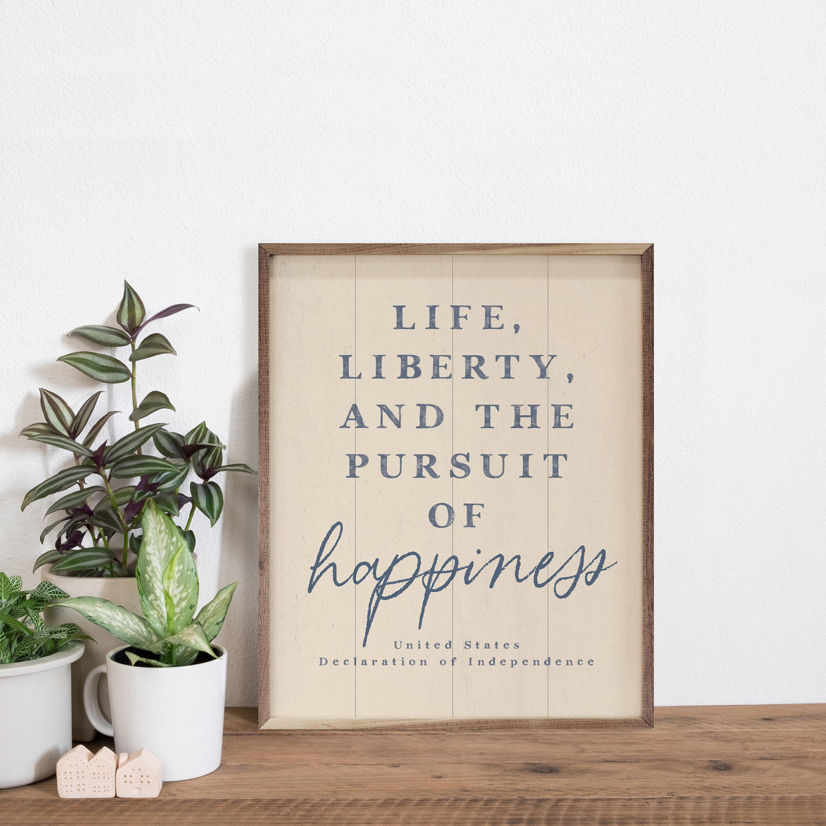 Kendrick Home Walnut Frames Pursuit of Happiness White Printed and Framed Wall Sign