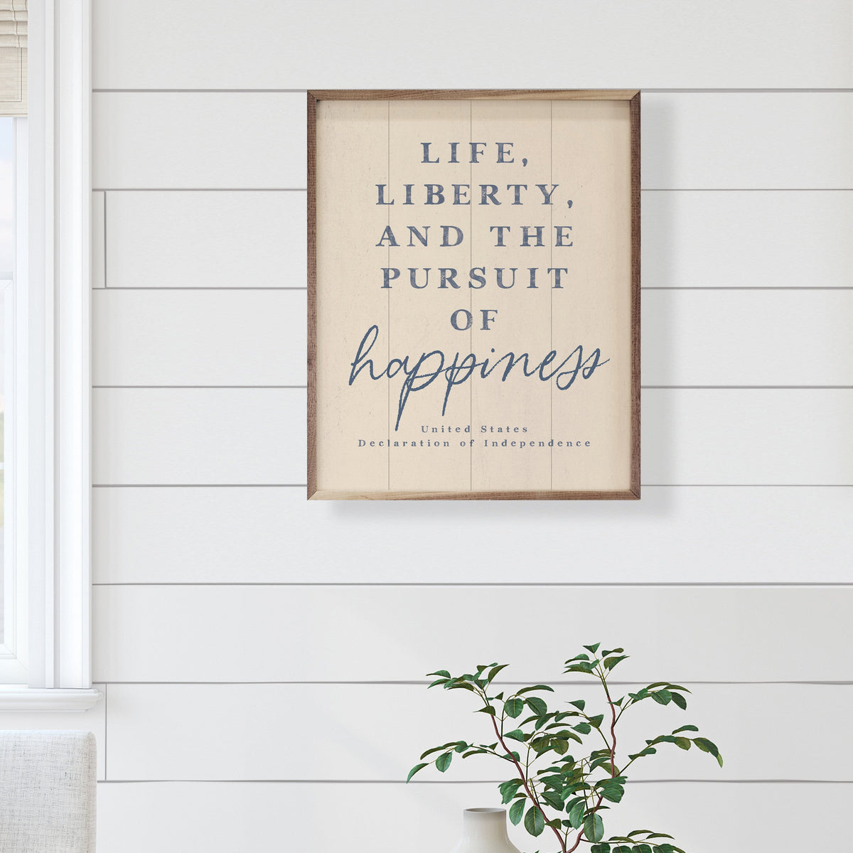 Kendrick Home Walnut Frames Pursuit of Happiness White Printed and Framed Wall Sign