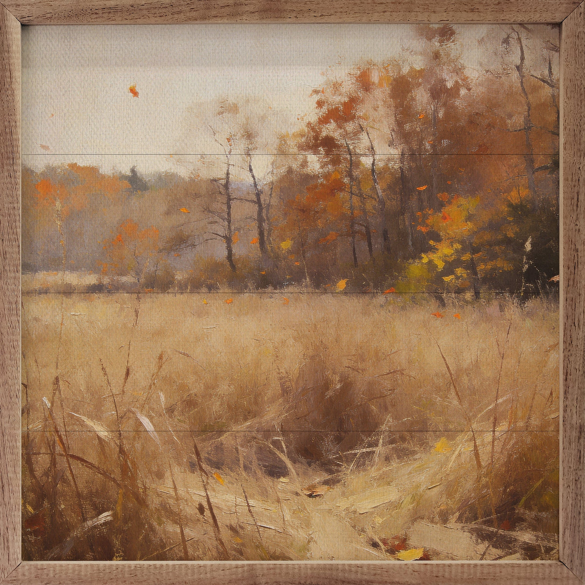 Kendrick Home Walnut Frames Quiet Autumn Meadow Printed and Framed Wall Sign