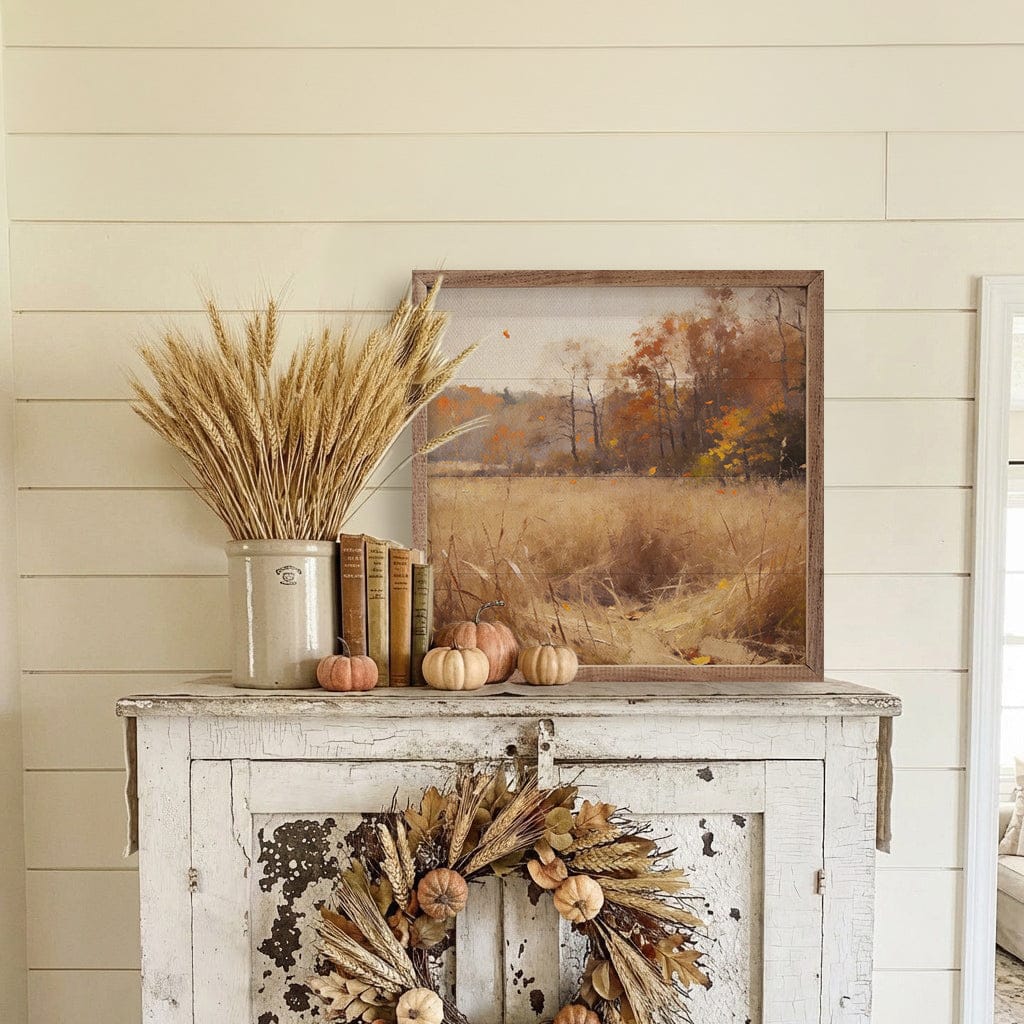 Kendrick Home Walnut Frames Quiet Autumn Meadow Printed and Framed Wall Sign