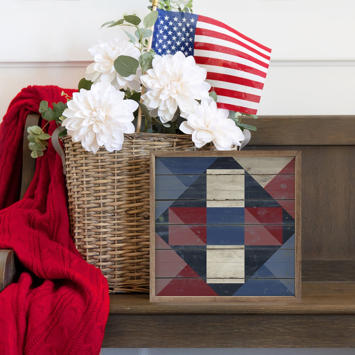 Quilt Festive Americana Cross Printed and Framed Wall Sign