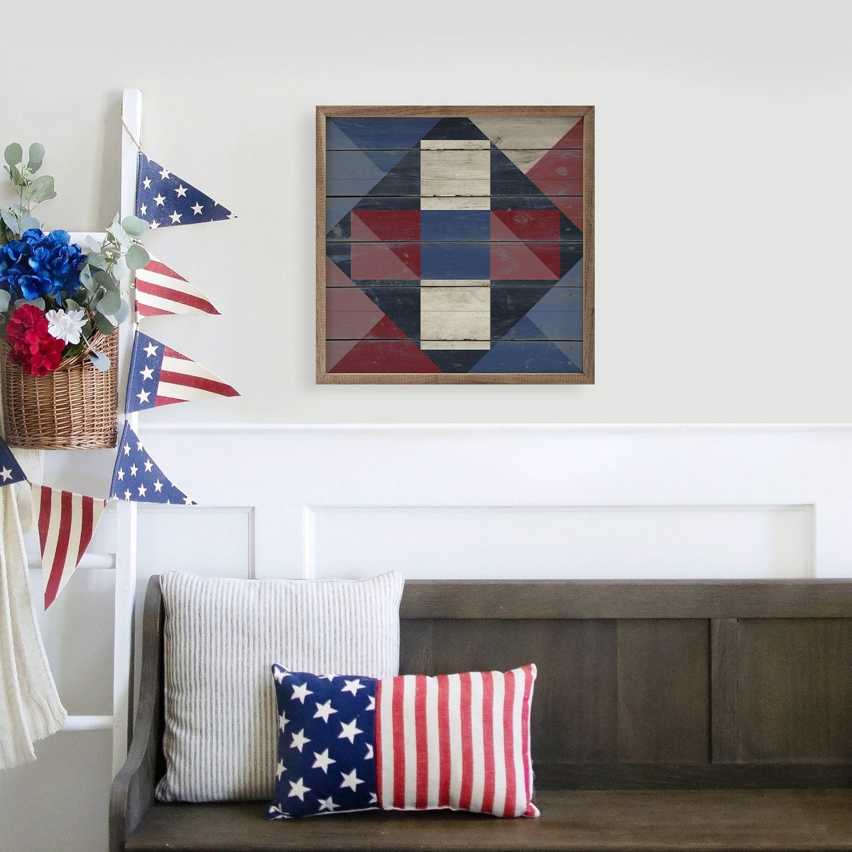 Quilt Festive Americana Cross Printed and Framed Wall Sign