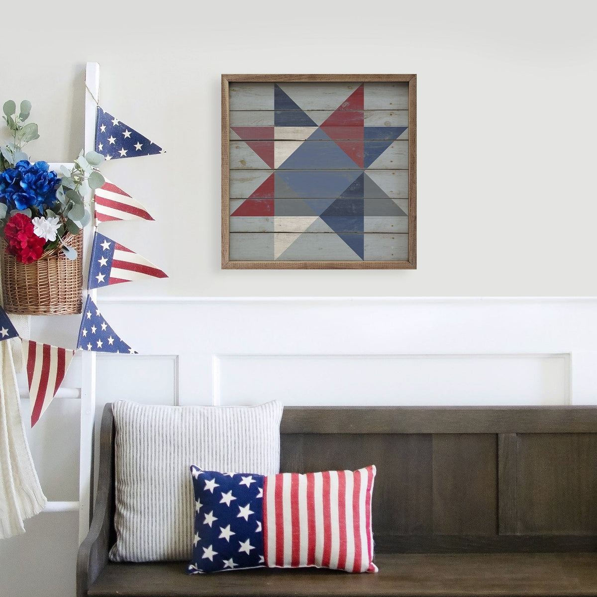 Quilt Festive Americana Ohio Star Printed and Framed Wall Sign