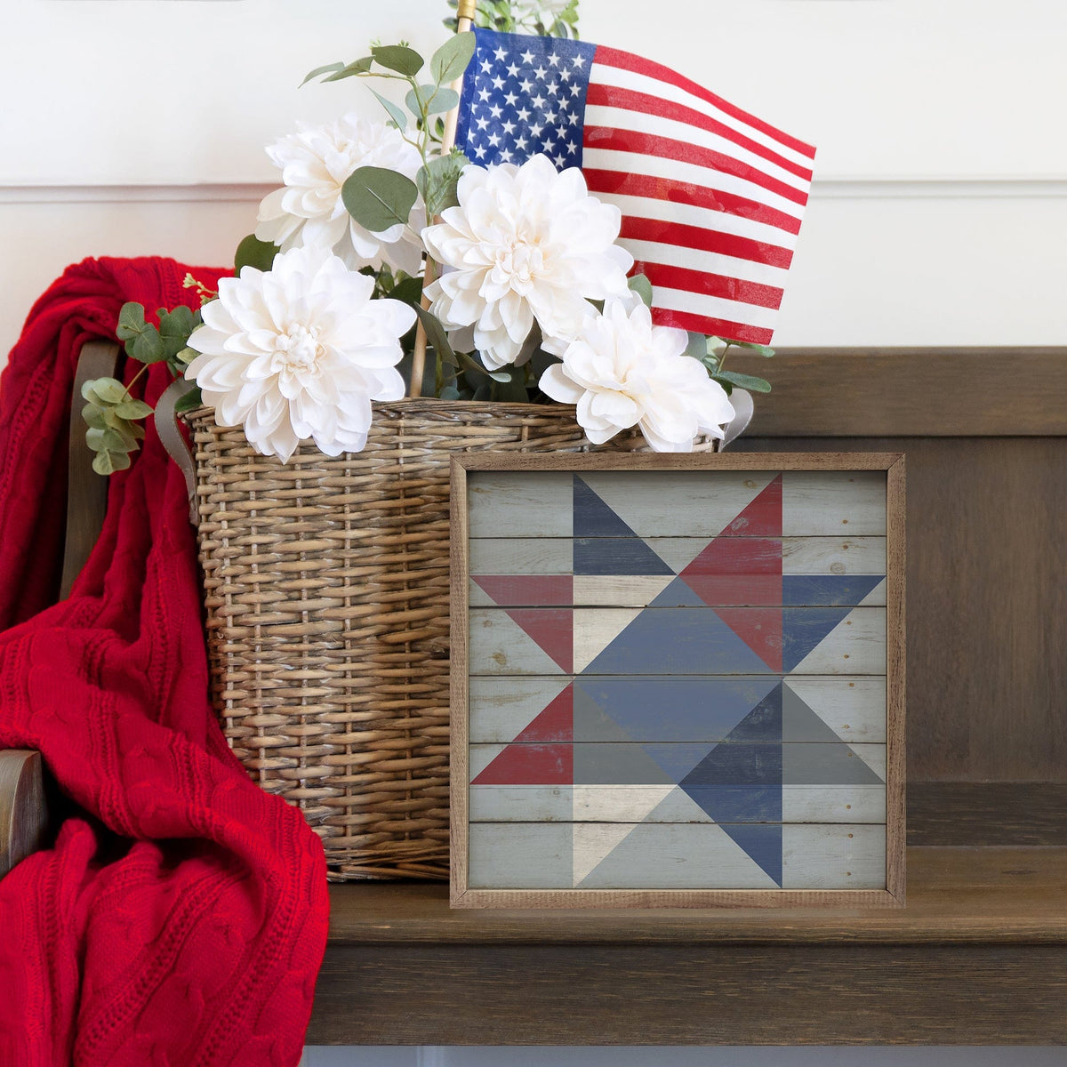 Quilt Festive Americana Ohio Star Printed and Framed Wall Sign