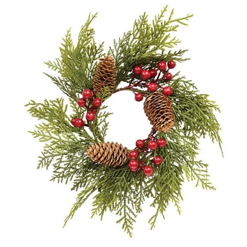 Real Touch Mixed Cedar & Red Berry Candle Ring / Wreath 3.5" Inner Diameter