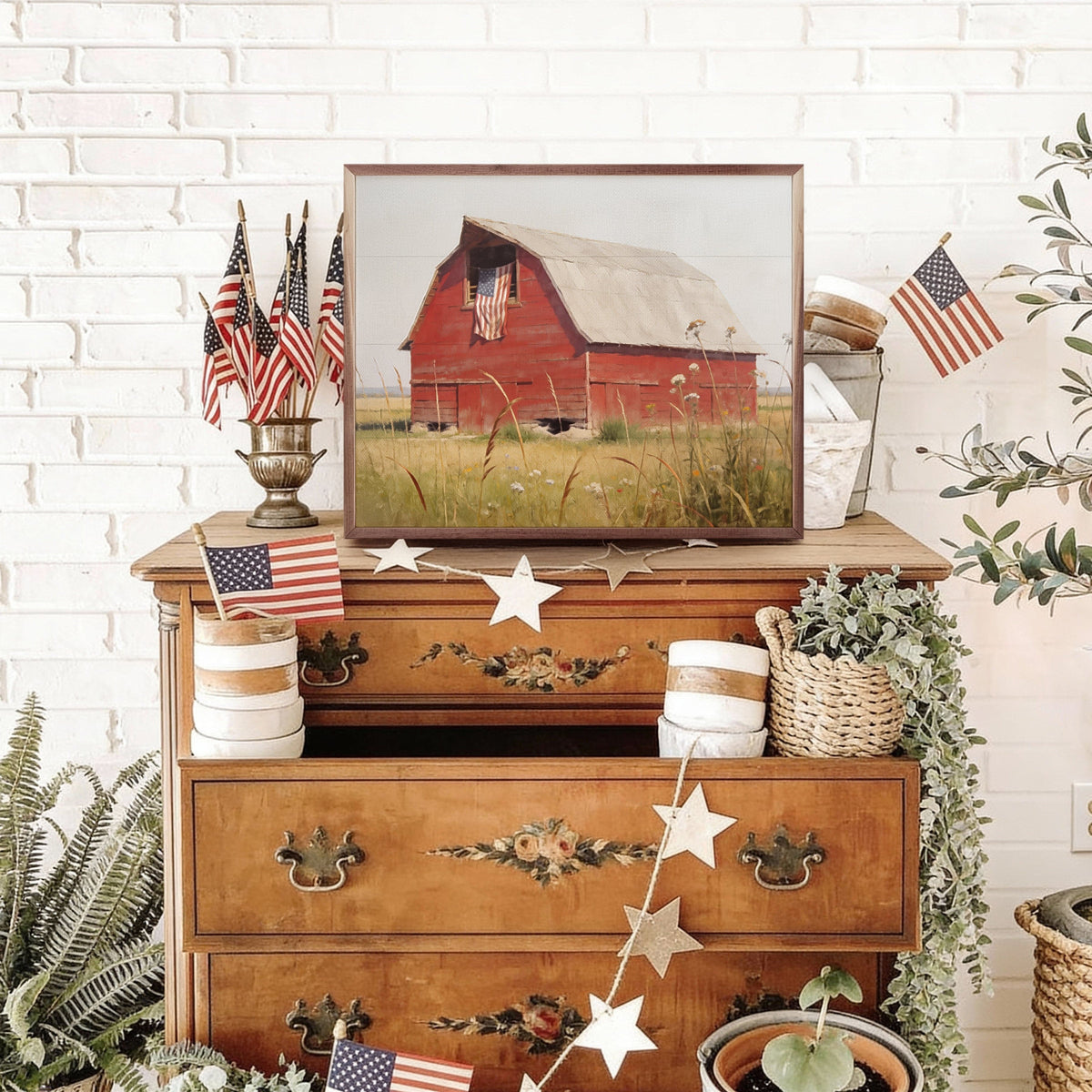 Kendrick Home Walnut Frames Red Barn Of The Heartland Printed and Framed Wall Sign