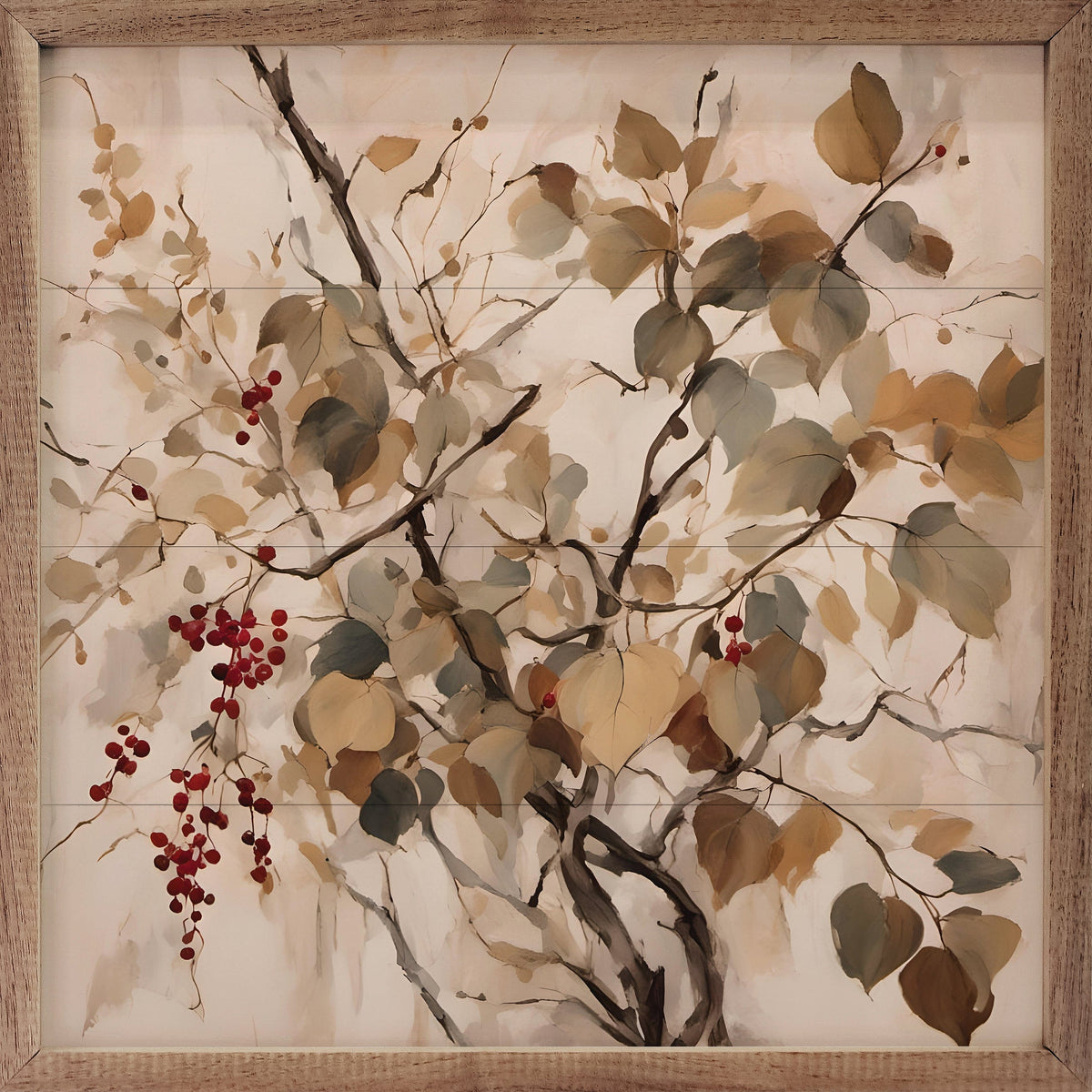 Kendrick Home Walnut Frames 4x4 Red Berries On Branch Printed and Framed Wall Sign