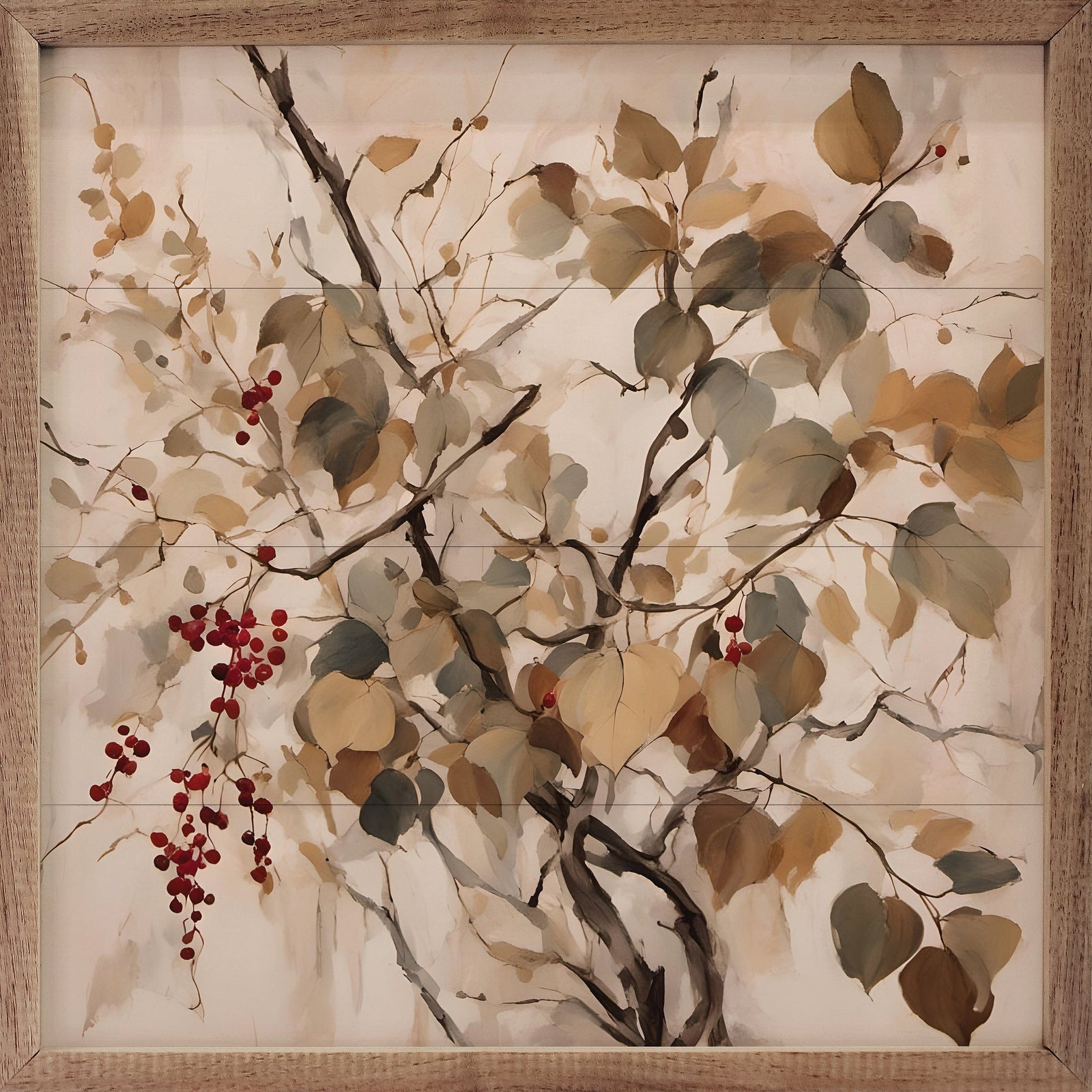 Kendrick Home Walnut Frames 4x4 Red Berries On Branch Printed and Framed Wall Sign