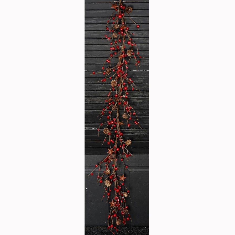 Red Berry, Pinecones &amp; Stars Garland 5&#39; Foot Long-Impressive Enterprises-The Village Merchant