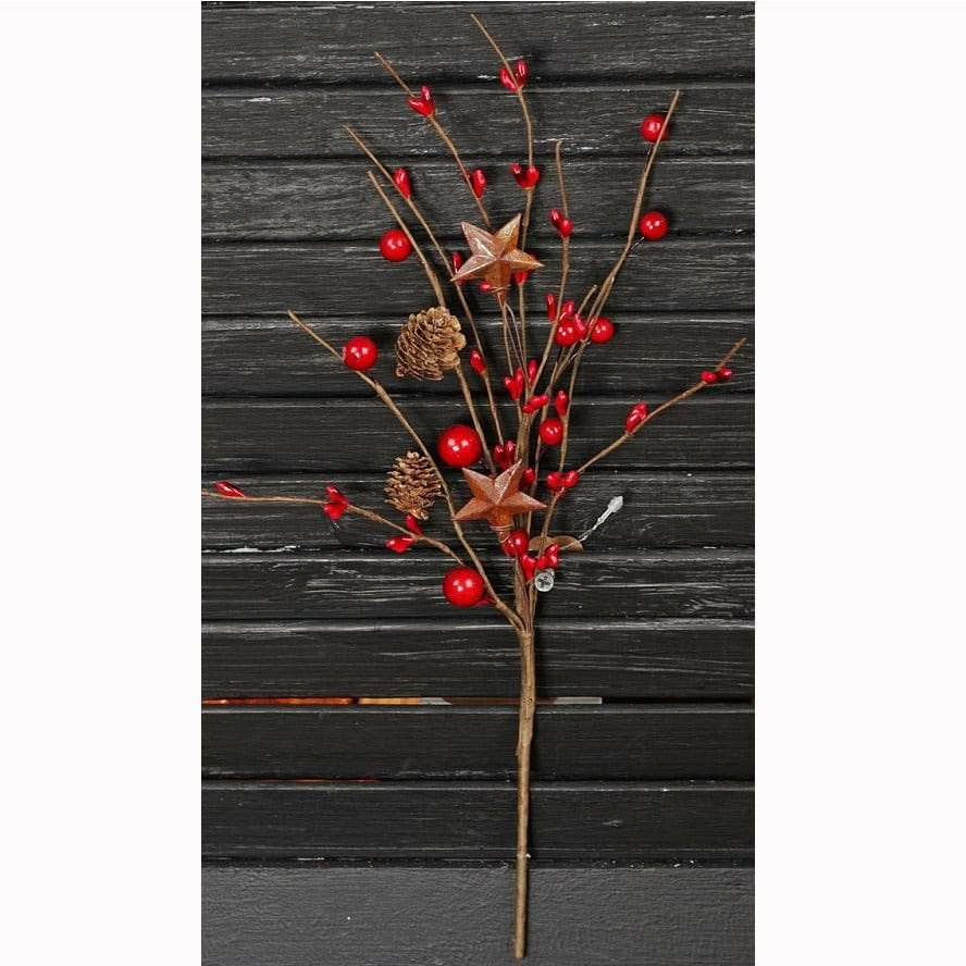 Red Berry, Pinecones &amp; Stars Pick / Spray 12&quot; High-Impressive Enterprises-The Village Merchant