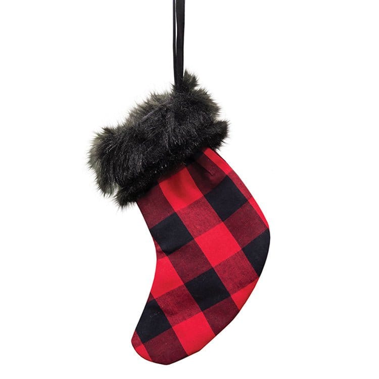 Red & Black Buffalo Check and Faux Fur Stocking Ornament-Craft Wholesalers-The Village Merchant