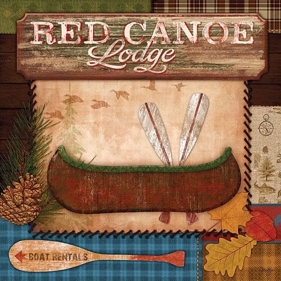 Red Canoe Lodge By Mollie B Right Art Print - 12 X 12-Penny Lane Publishing-The Village Merchant