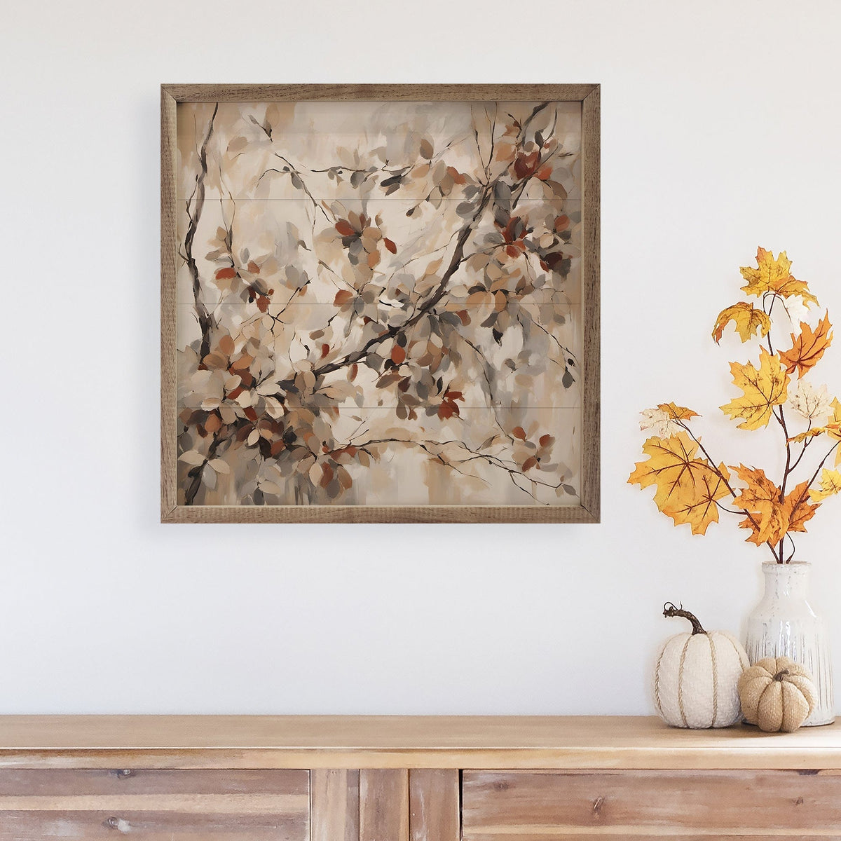 Kendrick Home Walnut Frames Red Flowers On Branch Printed and Framed Wall Sign