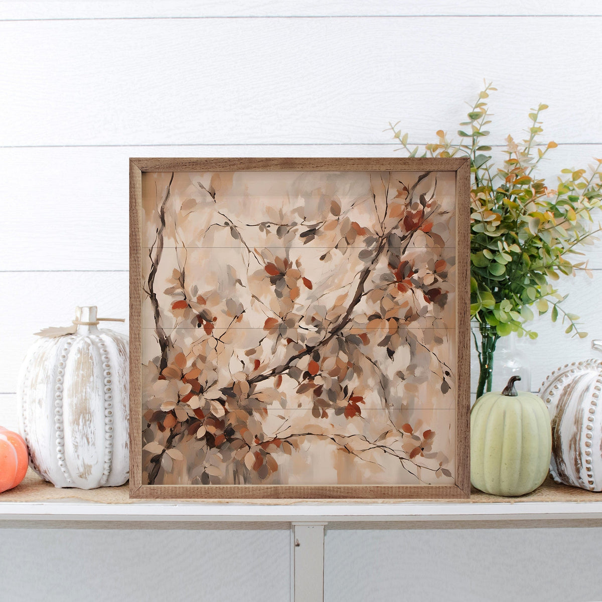 Kendrick Home Walnut Frames Red Flowers On Branch Printed and Framed Wall Sign