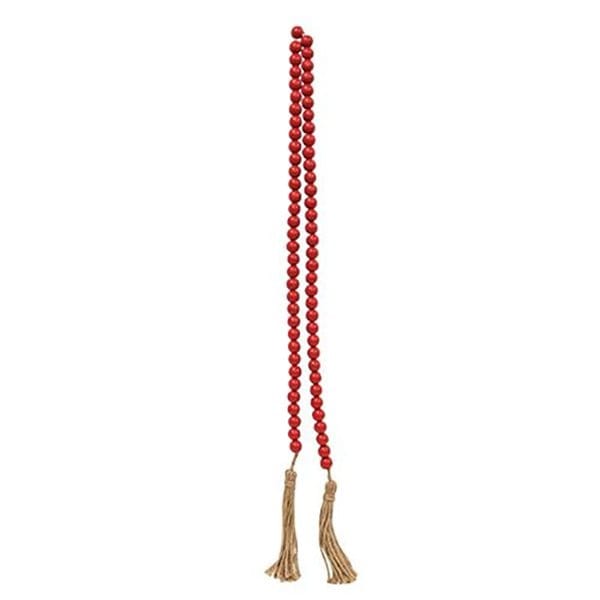 Red Wood Bead Garland With Jute Tassels 60" Long-CWI Gifts-The Village Merchant