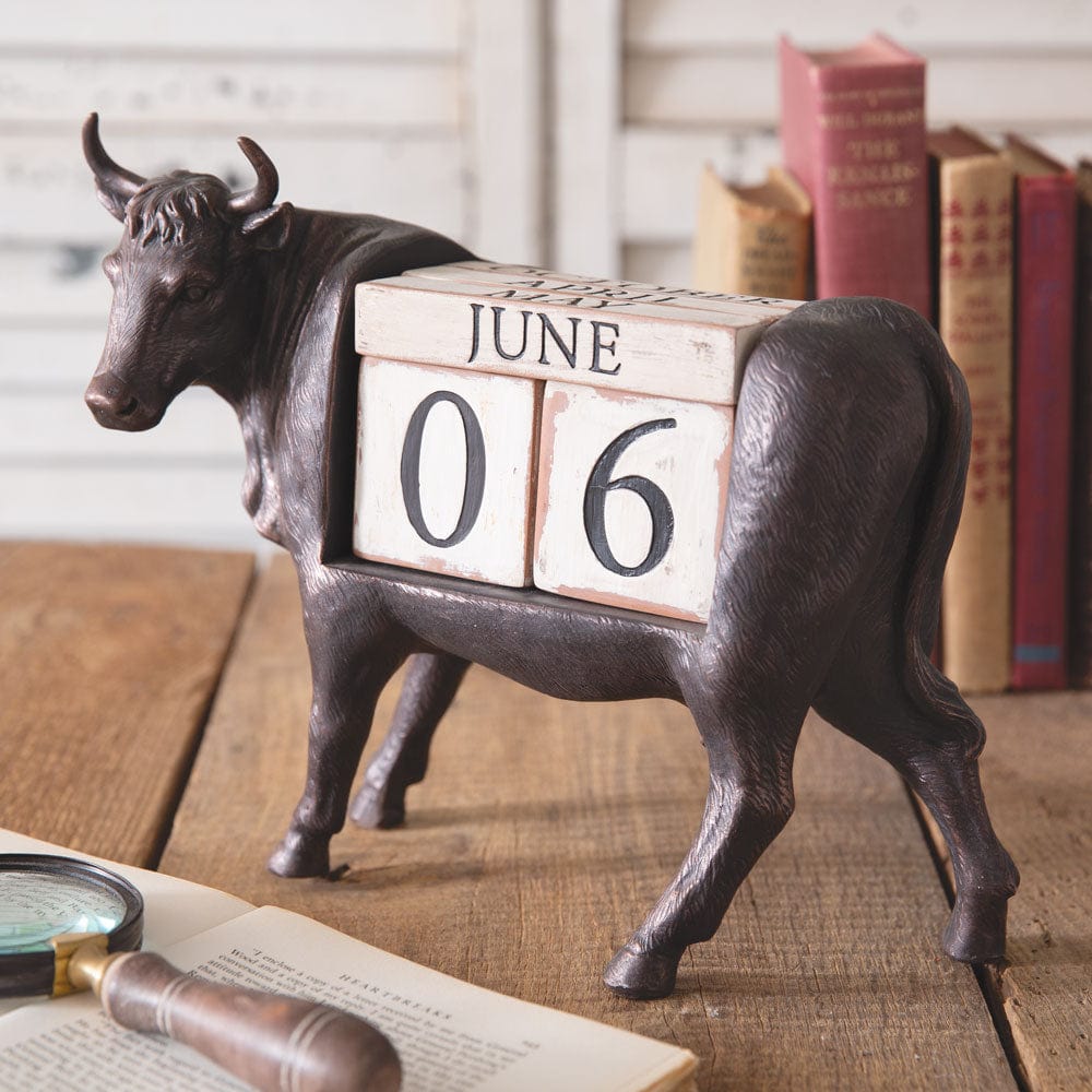 Resin &amp; Wood Cow / Bull Perpetual Calendar