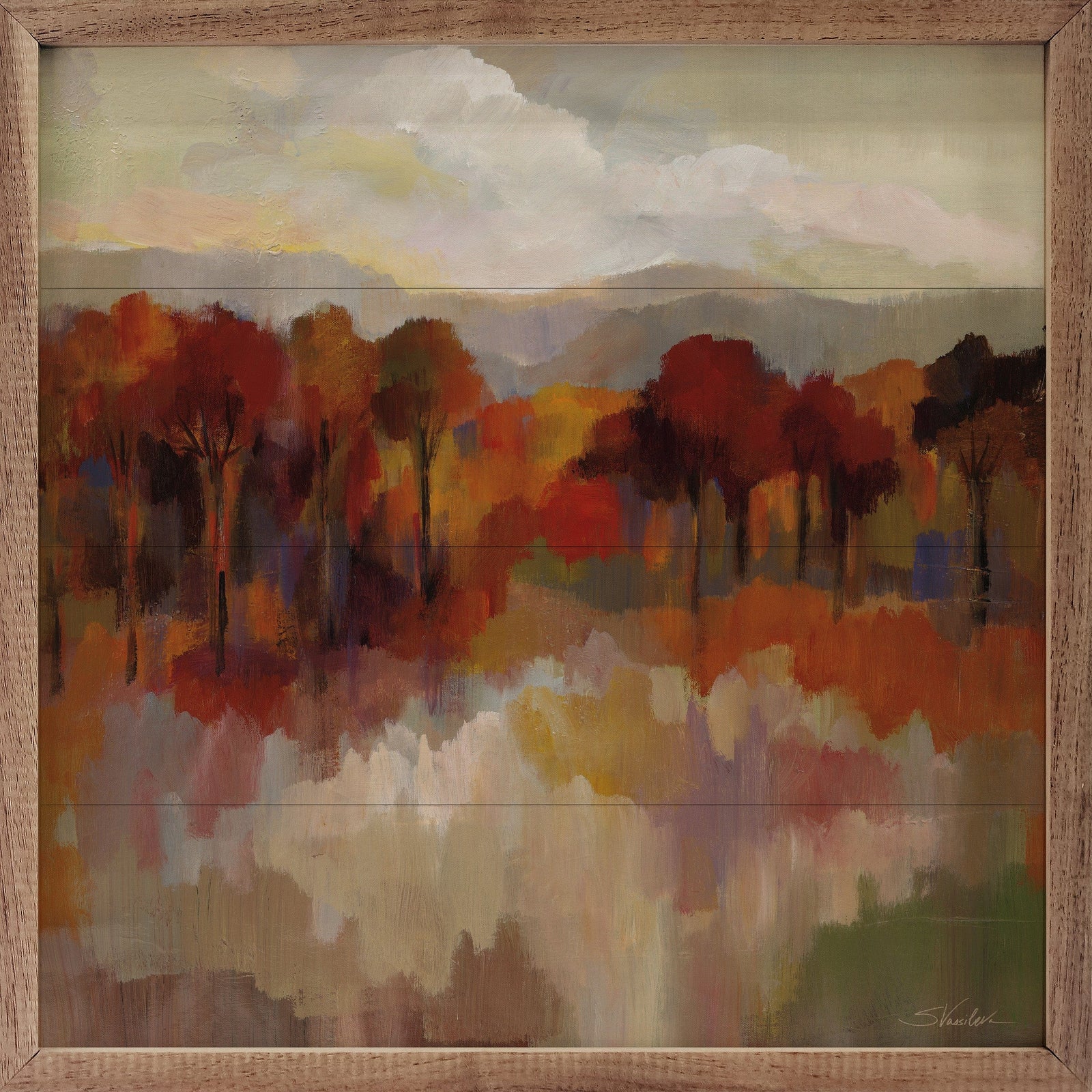 Kendrick Home Walnut Frames 4x4 Riverbank By Silvia Vassileva Printed and Framed Wall Sign