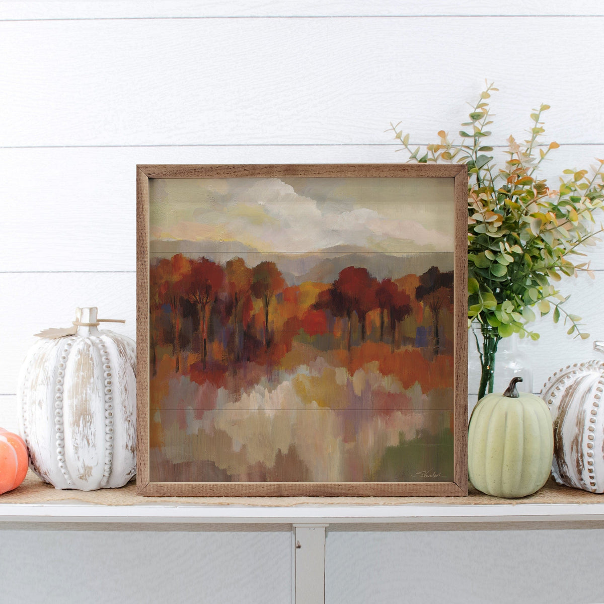 Kendrick Home Walnut Frames Riverbank By Silvia Vassileva Printed and Framed Wall Sign