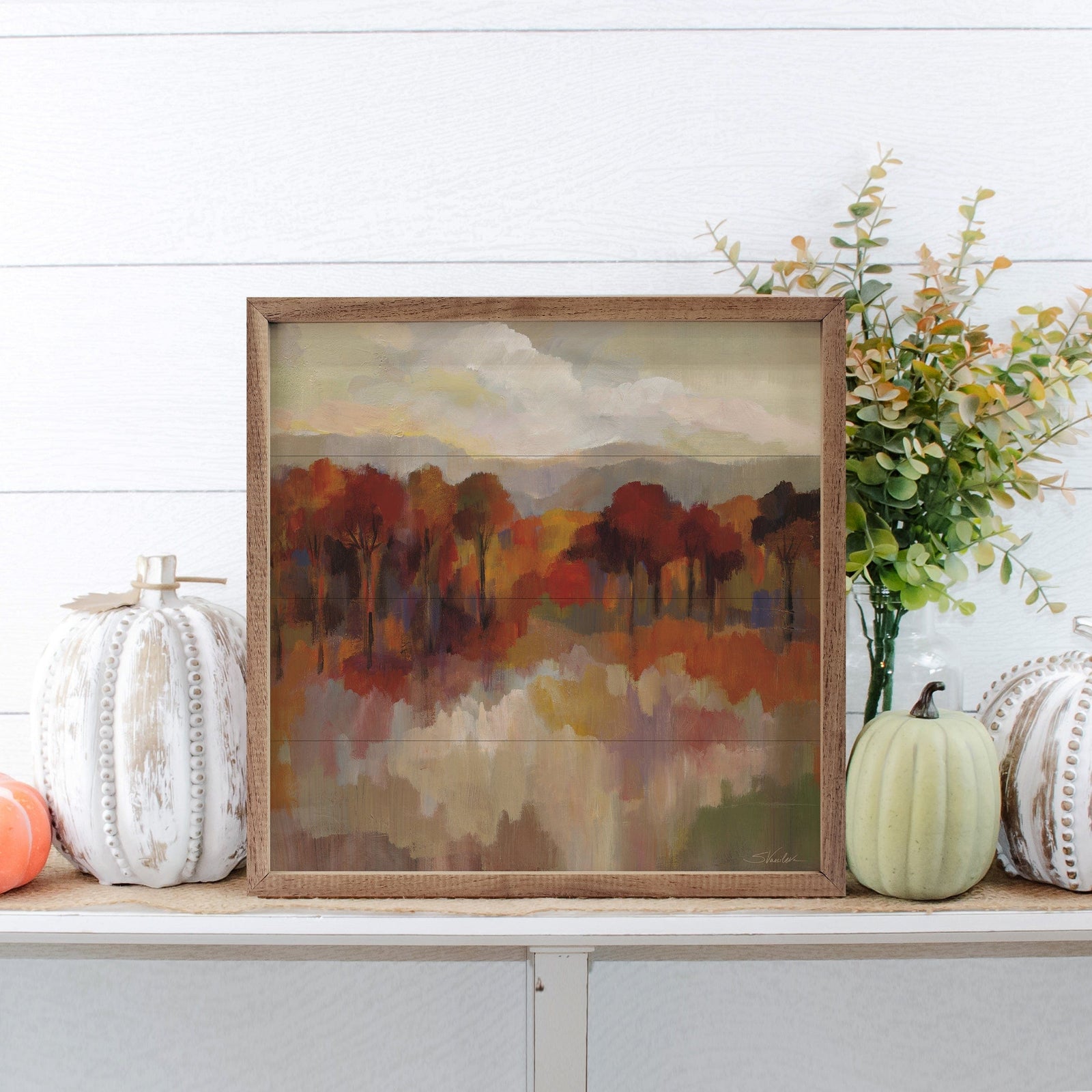 Kendrick Home Walnut Frames 4x4 Riverbank By Silvia Vassileva Printed and Framed Wall Sign