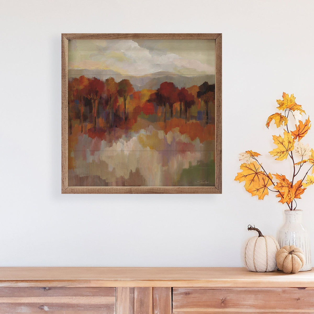 Kendrick Home Walnut Frames Riverbank By Silvia Vassileva Printed and Framed Wall Sign