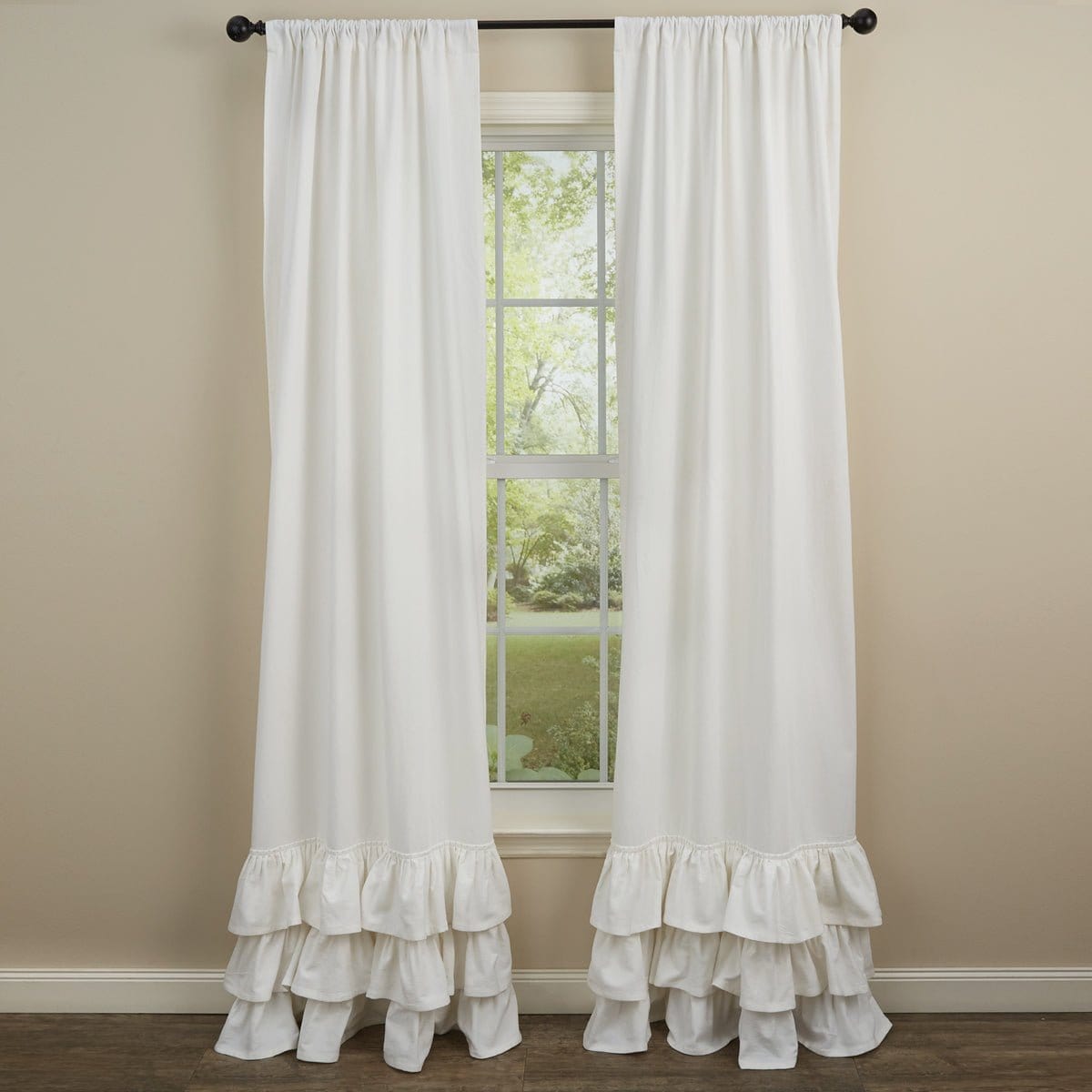 Ruffle in White Panel Pair With Tie Backs 84" Long-Park Designs-The Village Merchant
