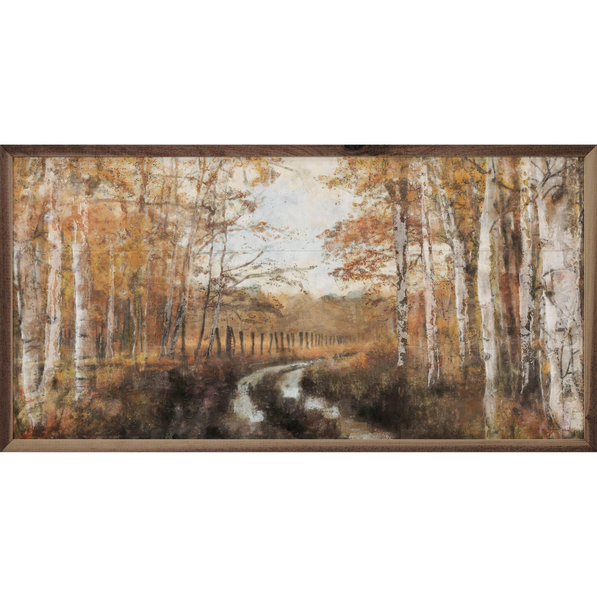 Kendrick Home Walnut Frames 16x8 Rusted Hearth Birch Trees 2 By Nina Blue Printed and Framed Wall Sign