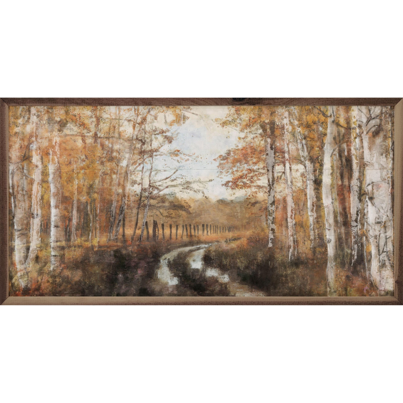 Kendrick Home Walnut Frames 16x8 Rusted Hearth Birch Trees 2 By Nina Blue Printed and Framed Wall Sign