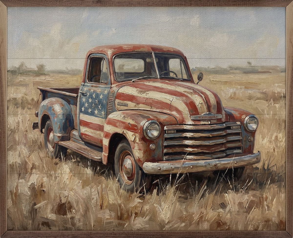 Rustic Americana Flag Truck Printed and Framed Wall Sign