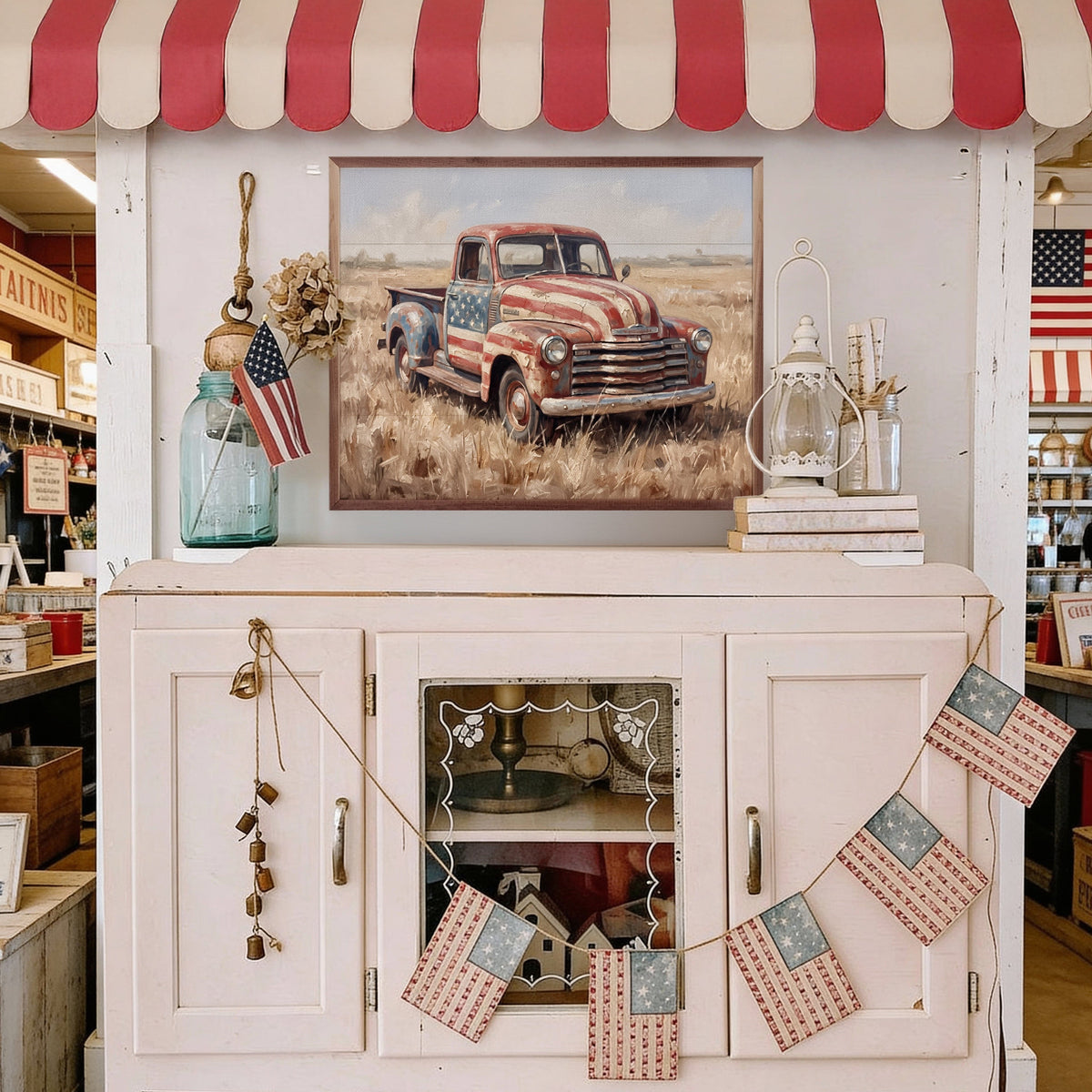 Rustic Americana Flag Truck Printed and Framed Wall Sign
