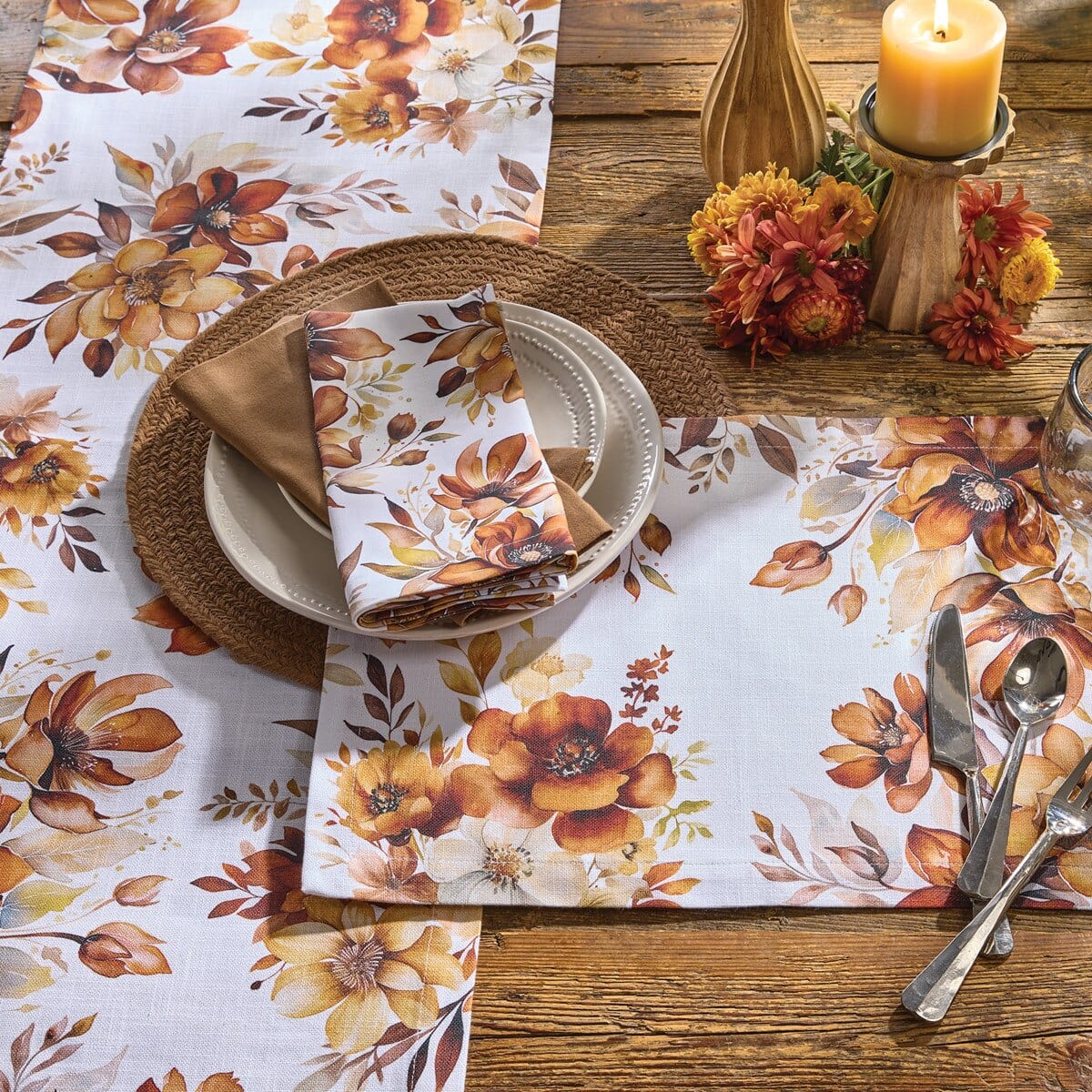 Rustic Blooms Printed Table Runner 54'' Long