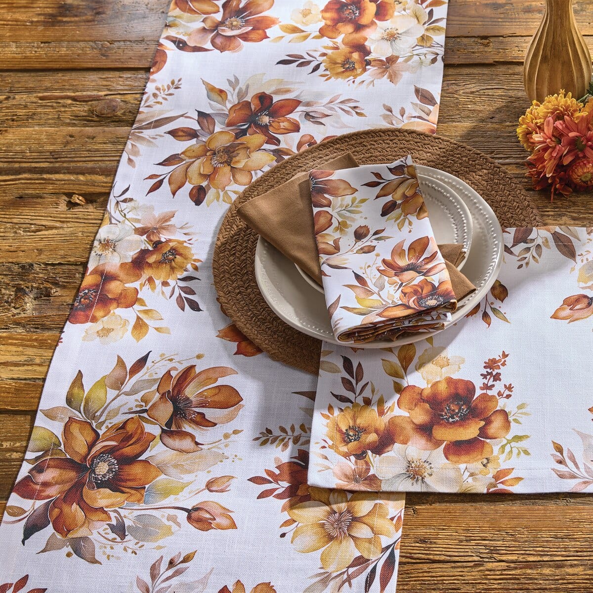 Rustic Blooms Printed Table Runner 54'' Long