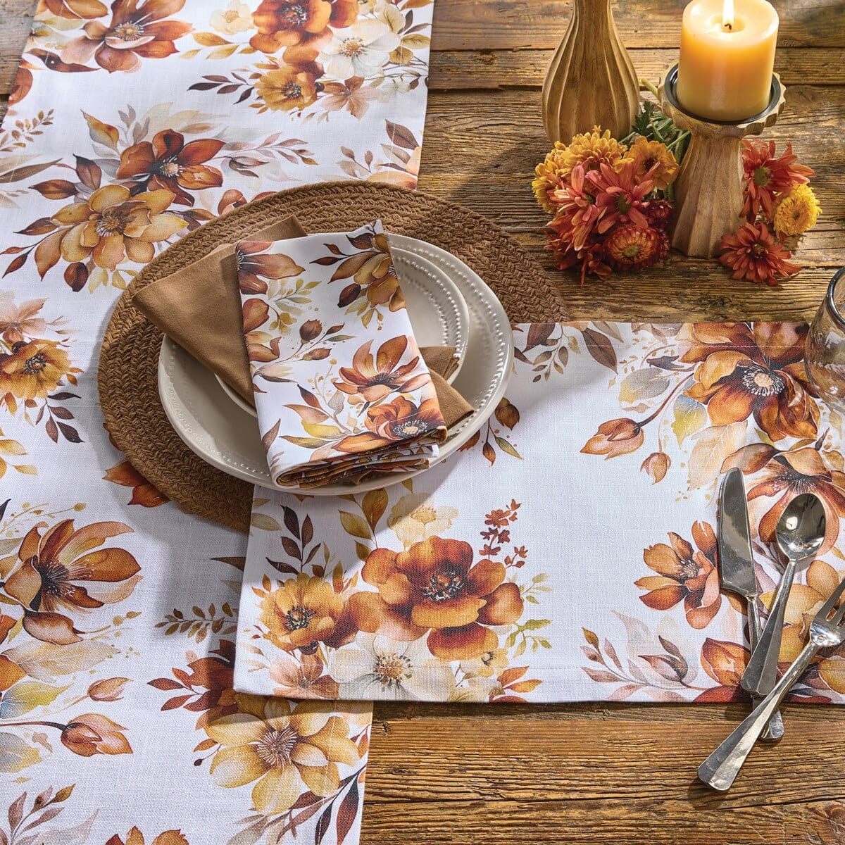 Rustic Blooms Printed Table Runner 72" Long