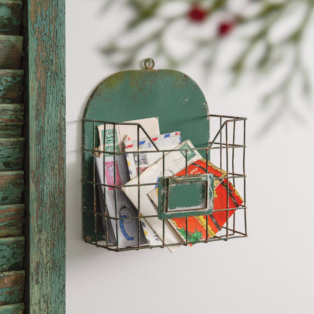 Rustic Green Letter Keeper Wall Pocket / Bin Double