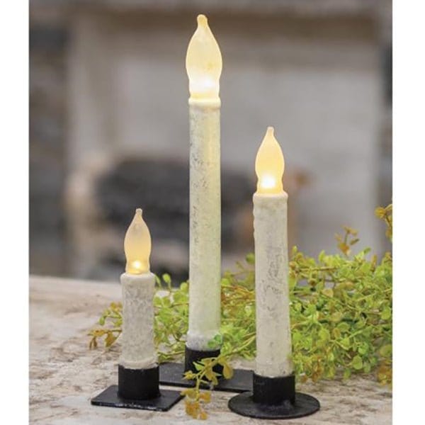 Rustic White LED Battery Candle Light Taper 4" High - Timer Feature-CWI Gifts-The Village Merchant