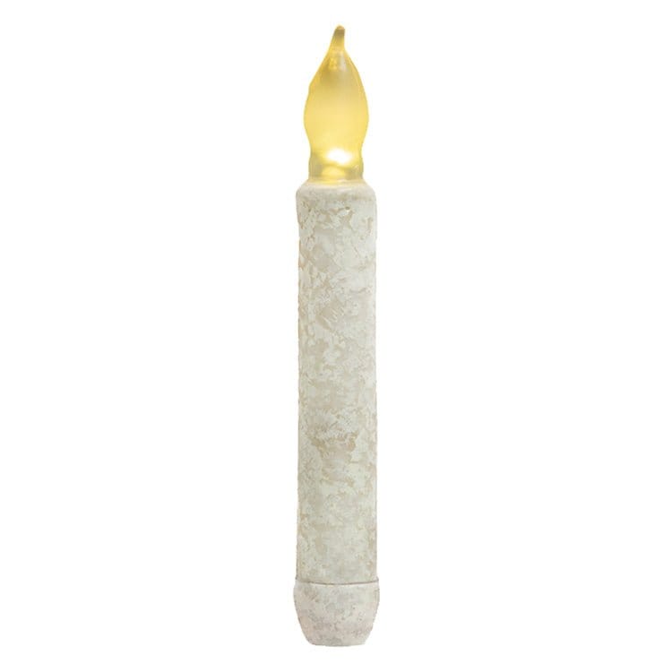 Rustic White LED Battery Candle Light Taper 6" High - Timer Feature-CWI Gifts-The Village Merchant