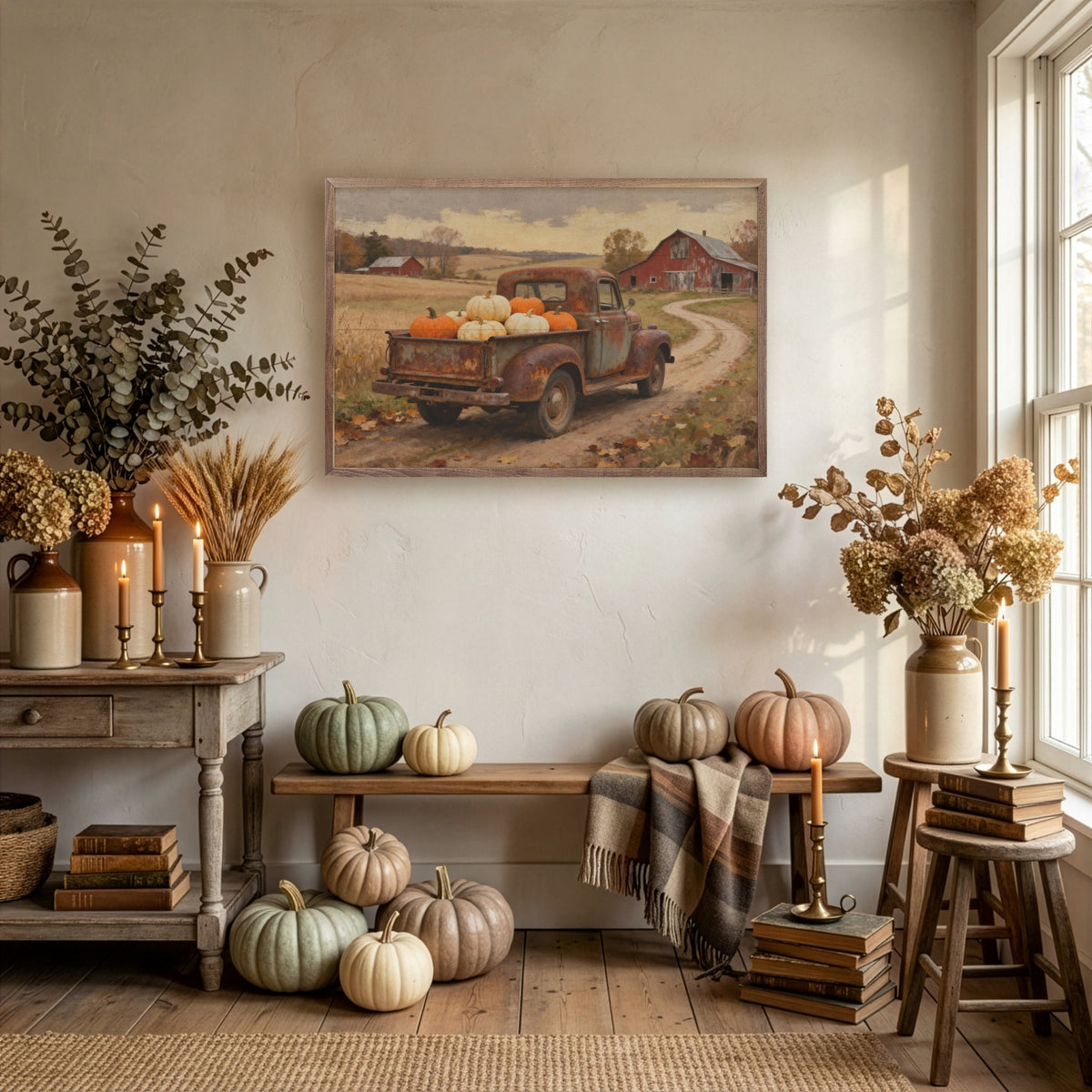 Kendrick Home Walnut Frames Rusty Pumpkin Truck Headed Home Printed and Framed Wall Sign