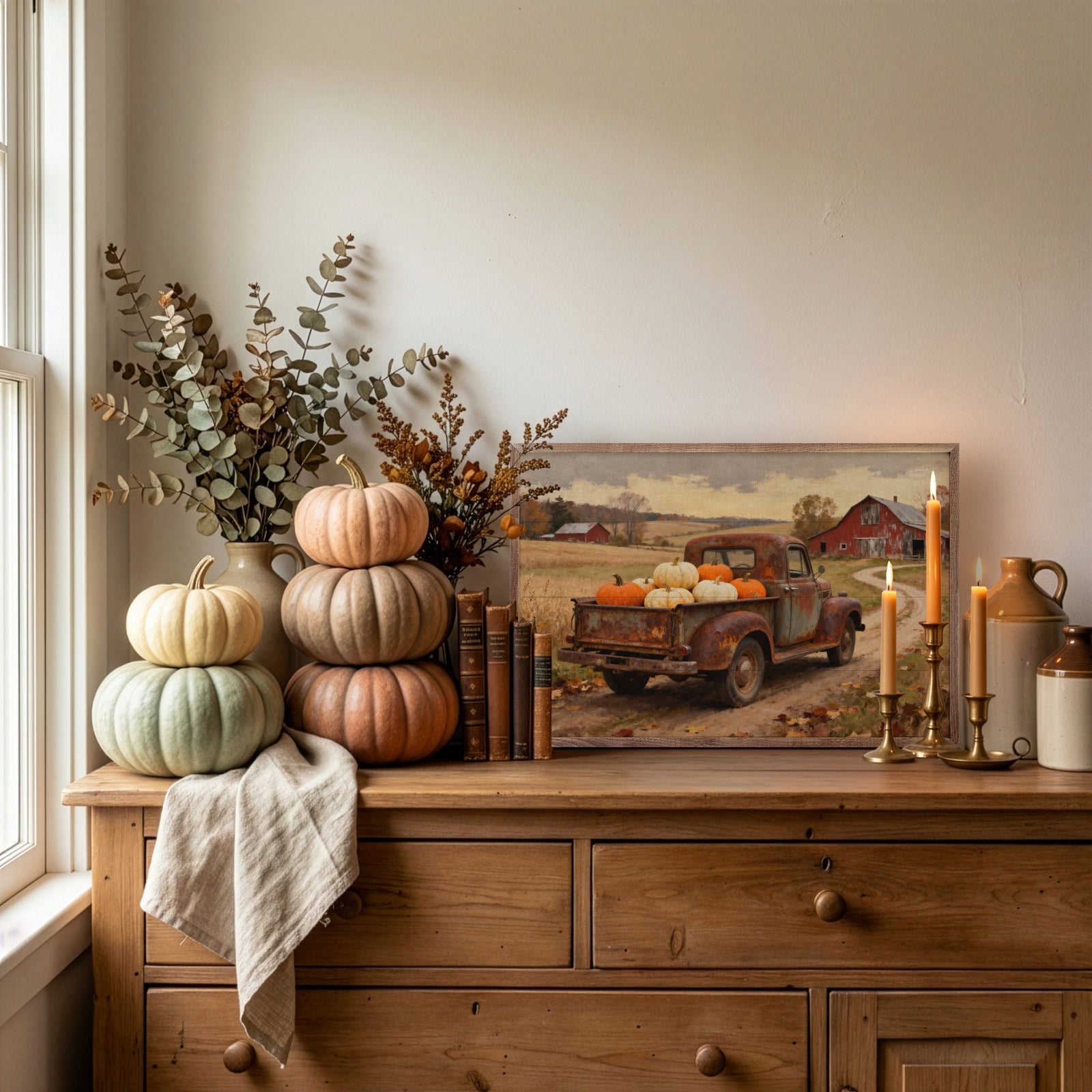 Kendrick Home Walnut Frames 8x5 Rusty Pumpkin Truck Headed Home Printed and Framed Wall Sign