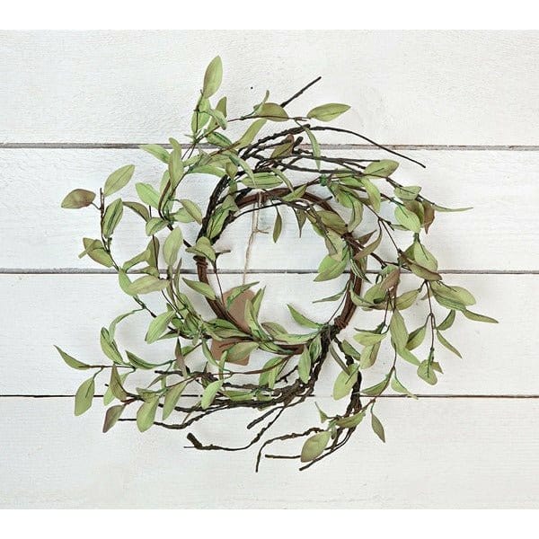 Sage Leaves With Twigs Candle Ring / Wreath 14&quot; Diameter Outside-Impressive Enterprises-The Village Merchant