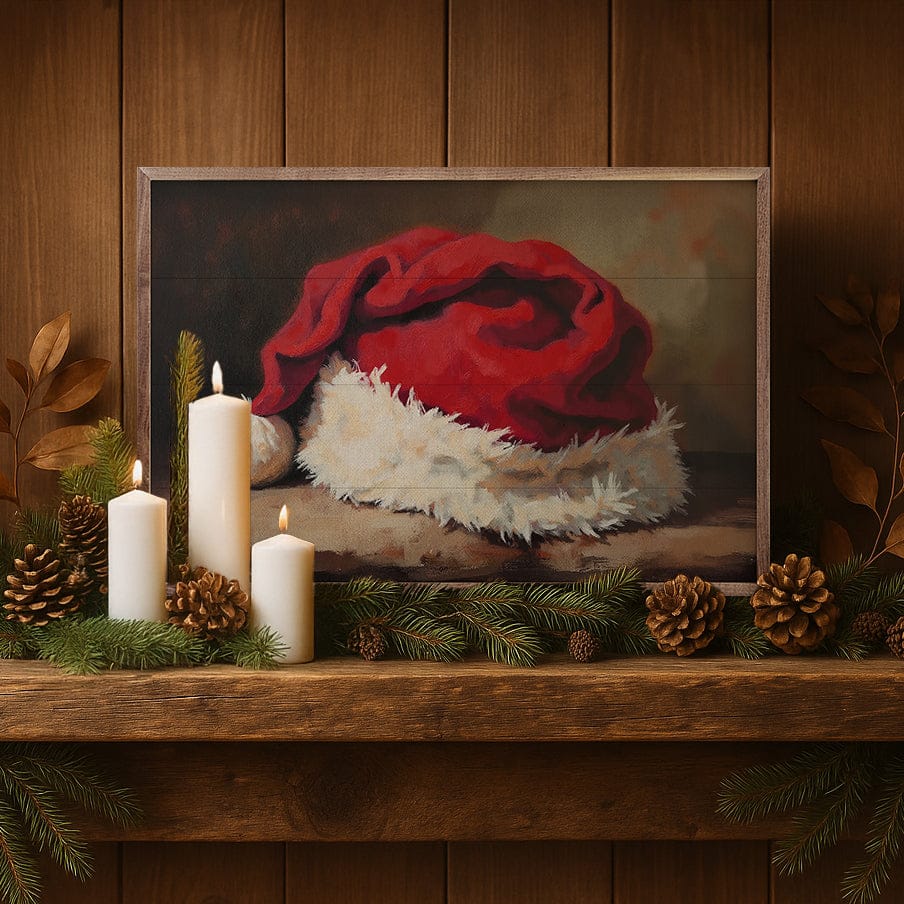 Kendrick Home Walnut Frames Santa's Hat Printed and Framed Wall Sign
