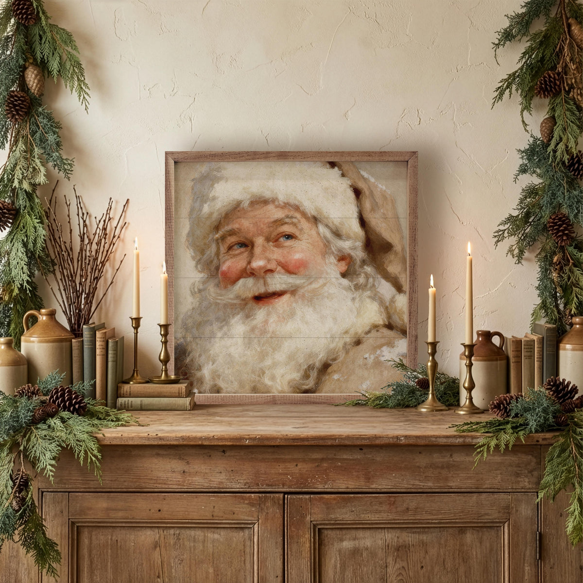 Kendrick Home Walnut Frames Santa's Portrait Printed and Framed Wall Sign