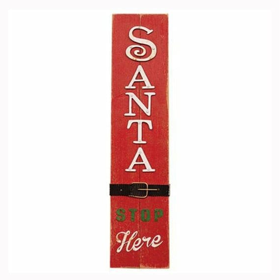 Santa Stop Here Sign - Painted Wood & Laser Cut Metal-Craft Wholesalers-The Village Merchant