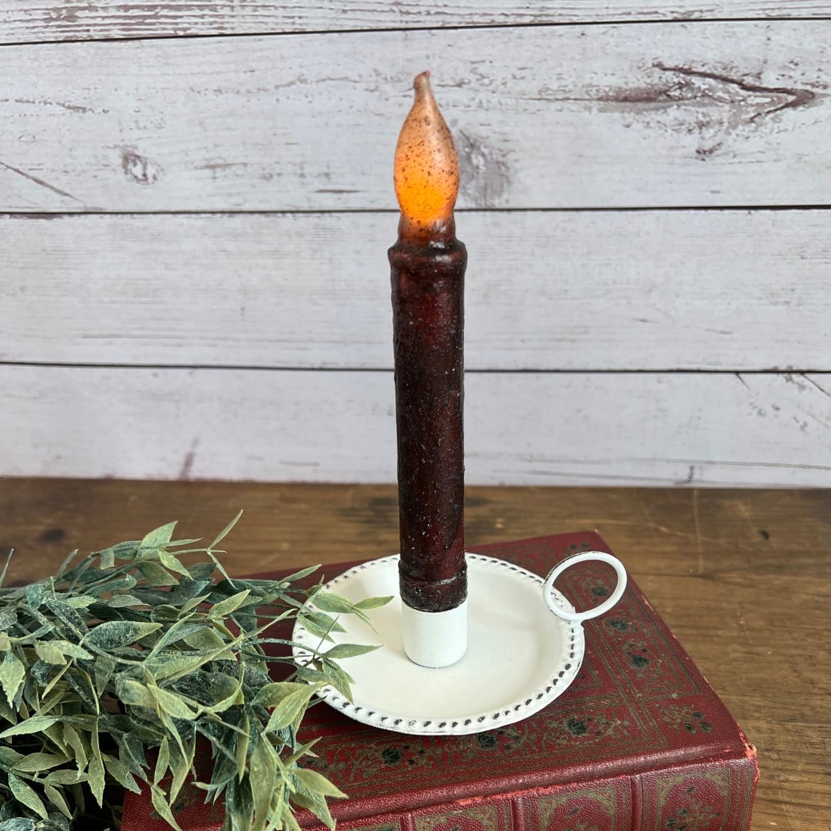 Sarah&#39;s Candle Pan In White Candle Holder For Taper Candles-Pine Creek-The Village Merchant