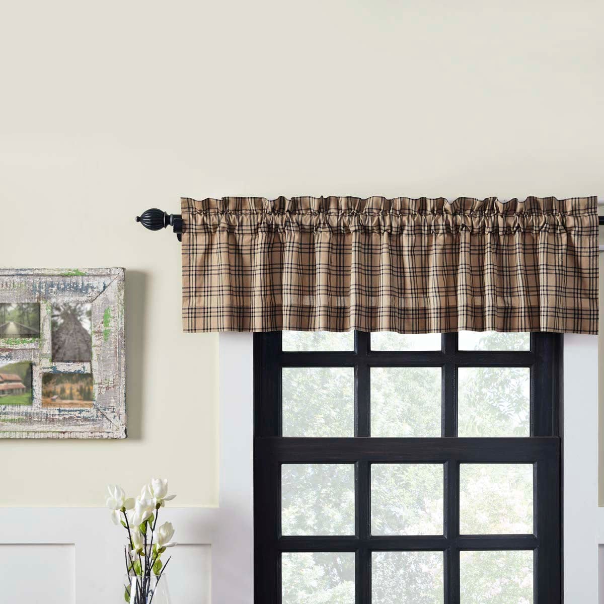 Sawyer Mill Charcoal Plaid Valance 16&quot; x 72&quot; Lined-V H C Brands-The Village Merchant