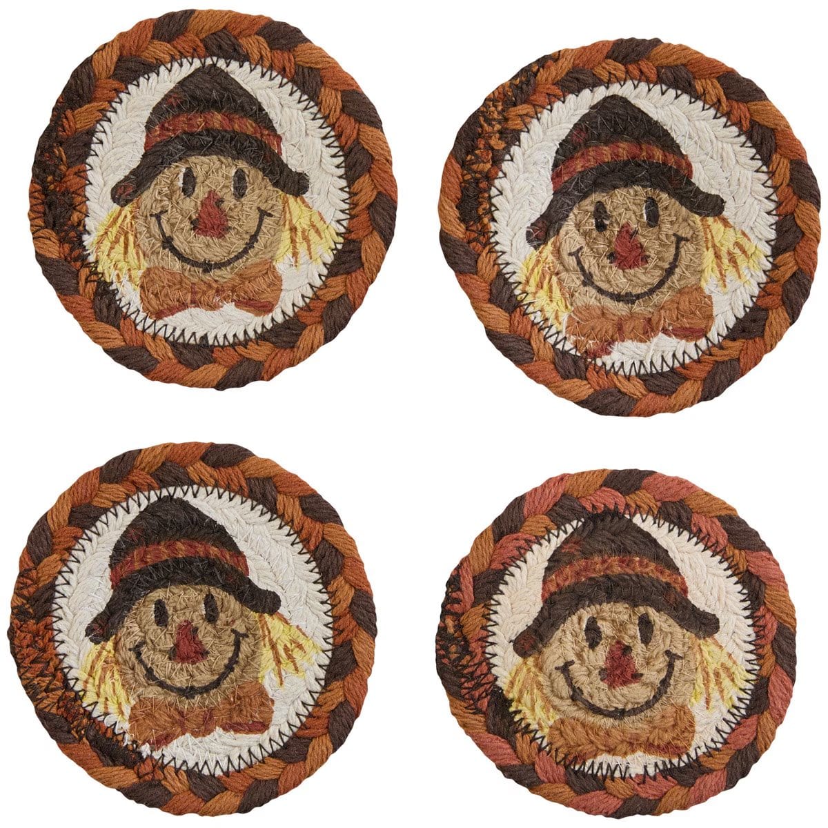 Scarecrow Braided & Printed Coaster Round Set of 4