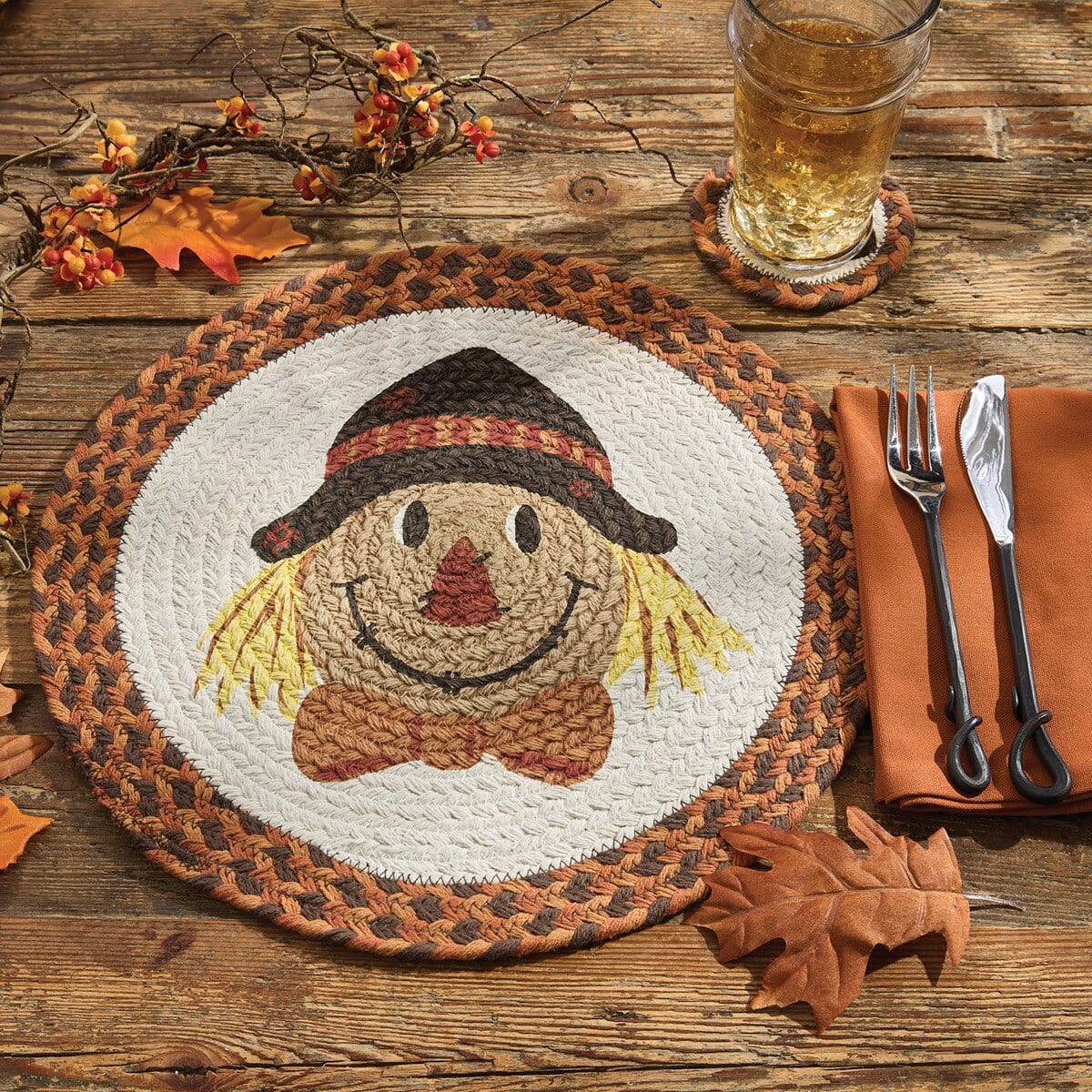 Scarecrow Braided & Printed Placemat Round Set of 2