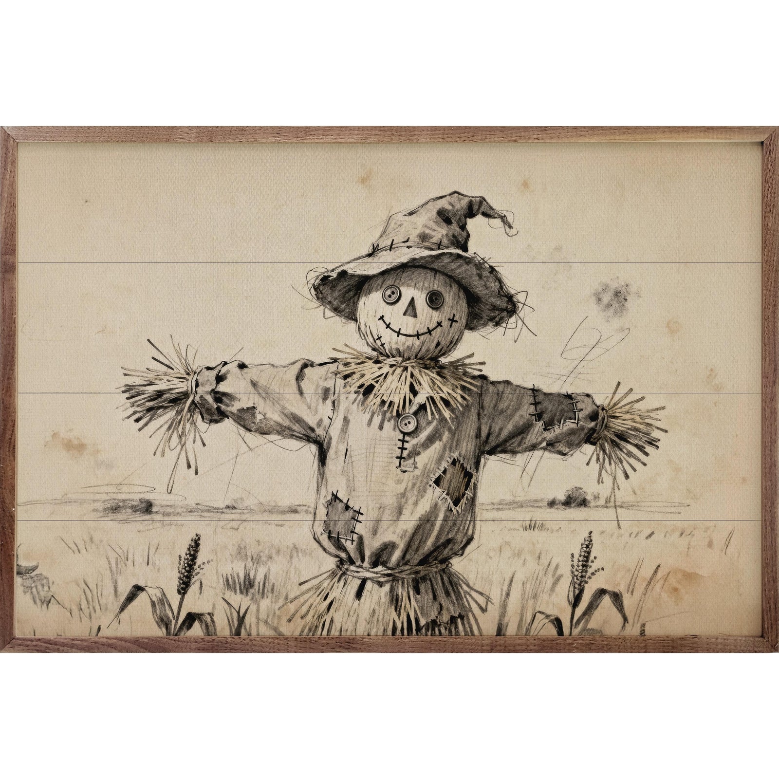 Kendrick Home Walnut Frames 8x5 Scarecrow Printed and Framed Wall Sign