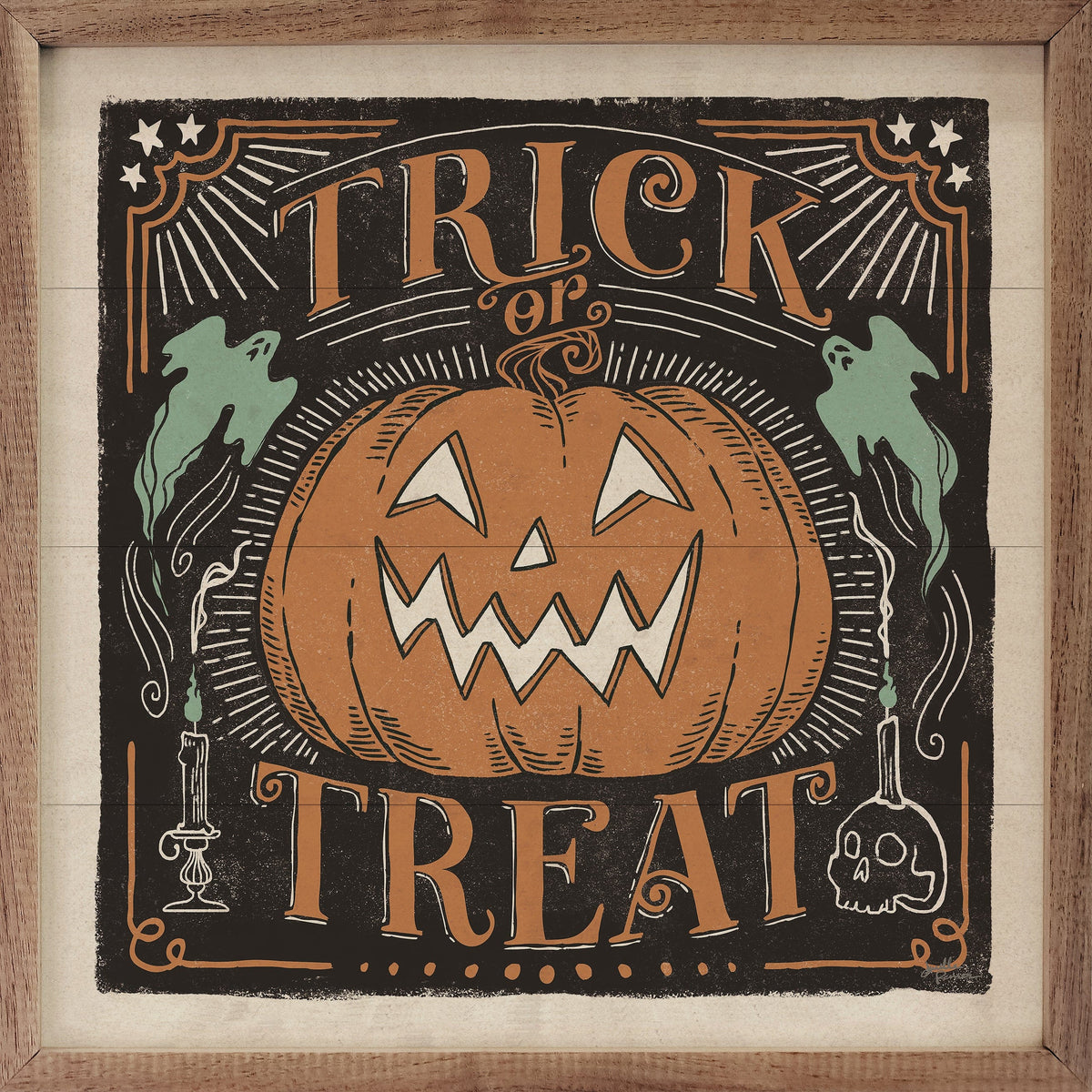 Kendrick Home Walnut Frames 4x4 Scaredy Cats II Trick Or Treat By Janelle Penner Printed and Framed Wall Sign