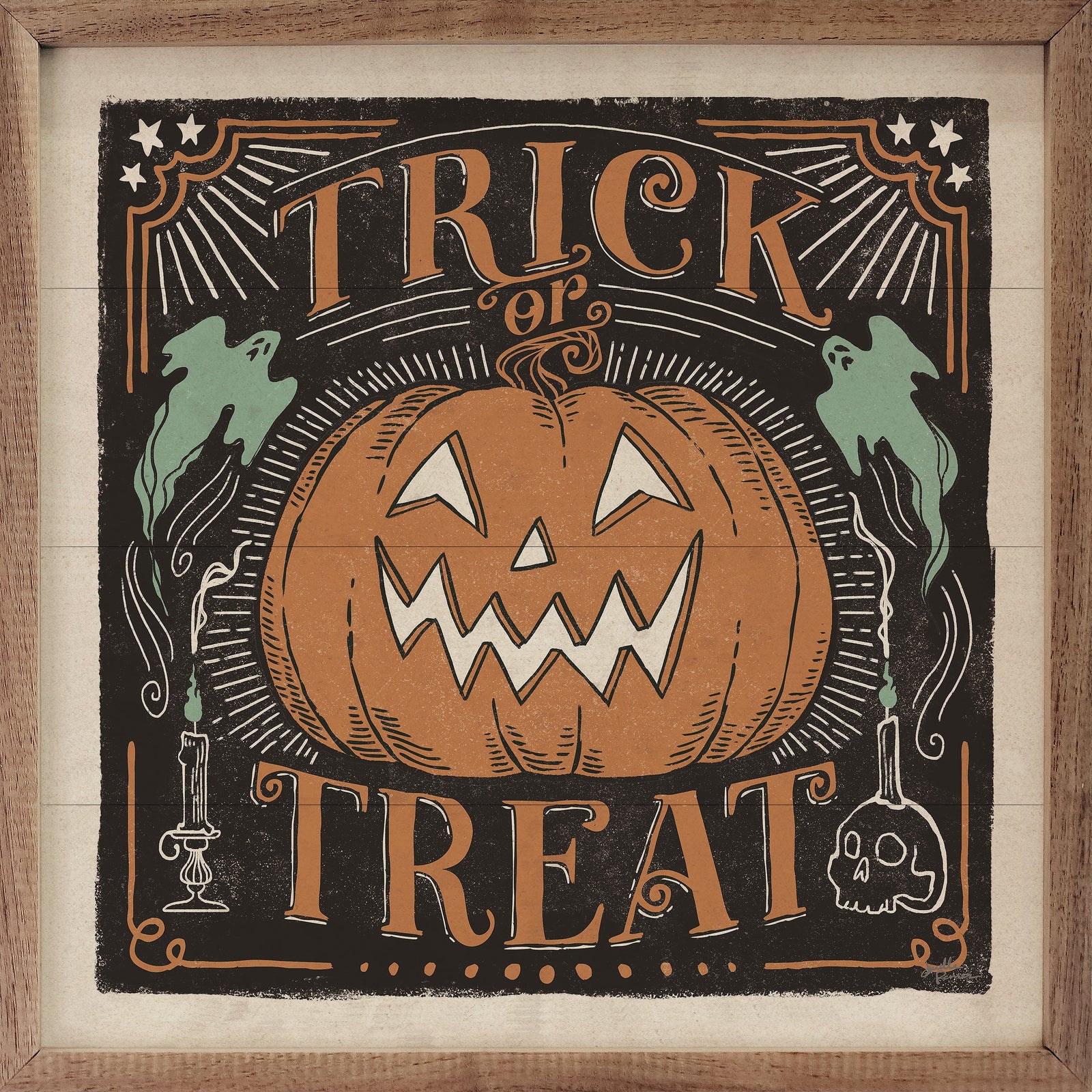 Kendrick Home Walnut Frames 4x4 Scaredy Cats II Trick Or Treat By Janelle Penner Printed and Framed Wall Sign