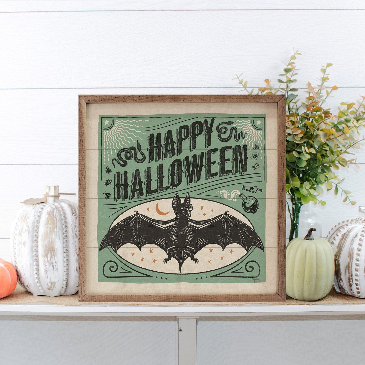 Kendrick Home Walnut Frames Scaredy Cats IV Happy Halloween By Janelle Penner Printed and Framed Wall Sign