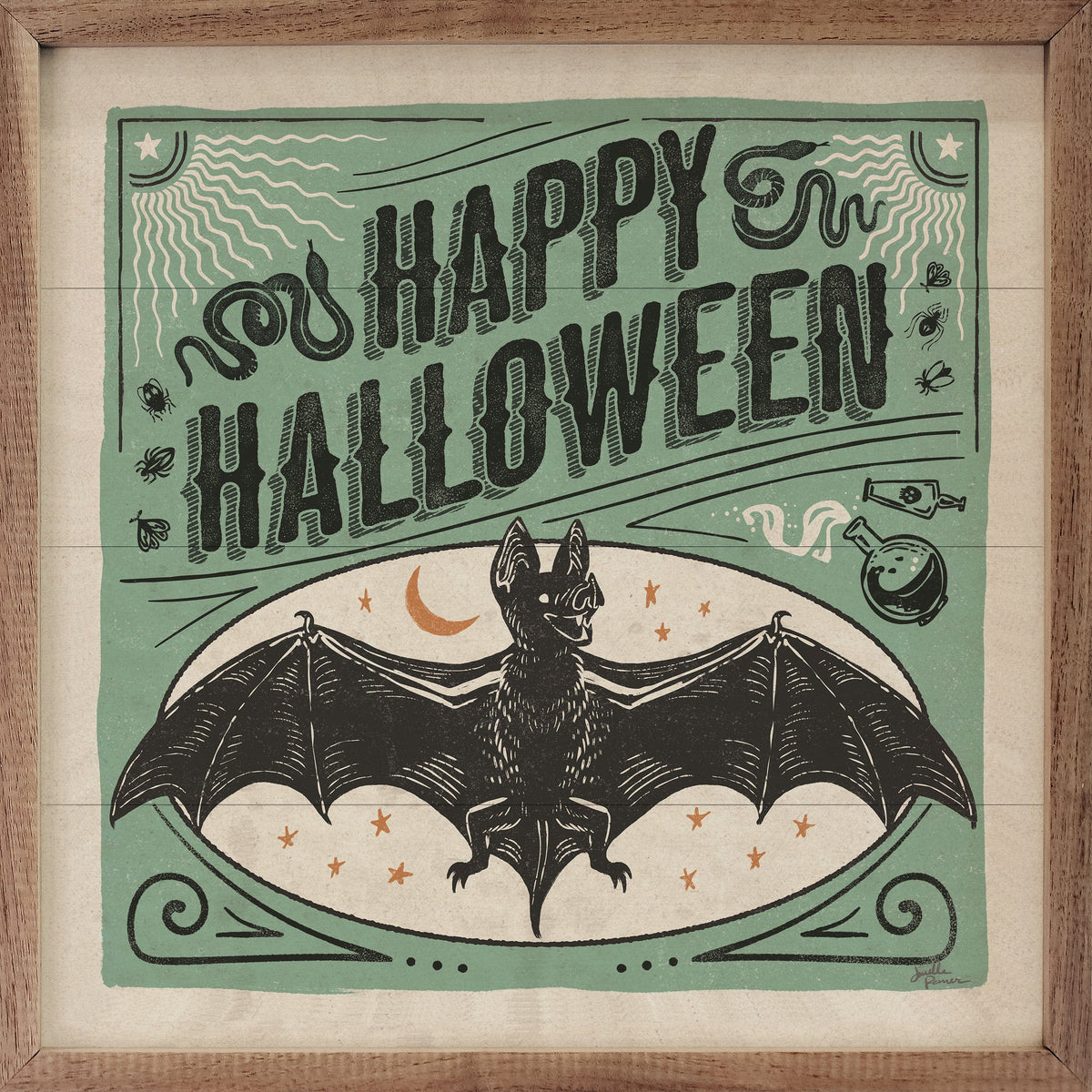 Kendrick Home Walnut Frames 4x4 Scaredy Cats IV Happy Halloween By Janelle Penner Printed and Framed Wall Sign